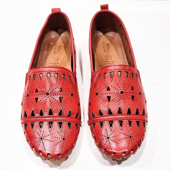 Spring Step Fusaro Flat Red Leather Cut Outs Slip-On Loafers Women’s 42 EU 11 US - Picture 2 of 11